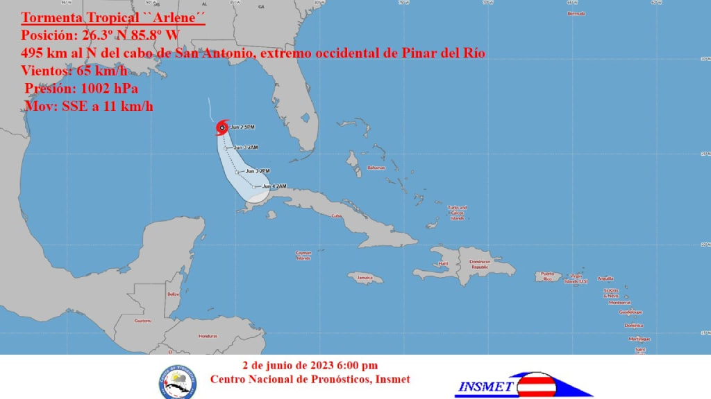 La tormenta tropical Arlene se dirige al oeste hacia Cuba